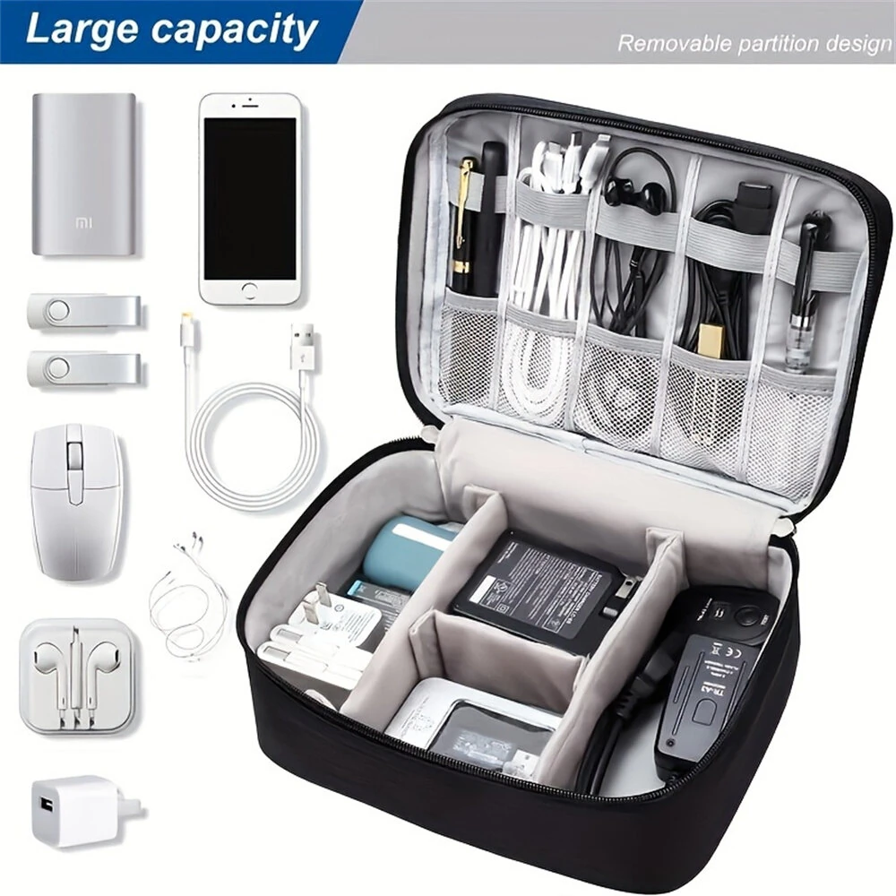 (image for) Electronic Storage Bag Data Cable Travel Charging Treasure Headphone Organizer Cosmetics Compartment Storage Digital Handbags
